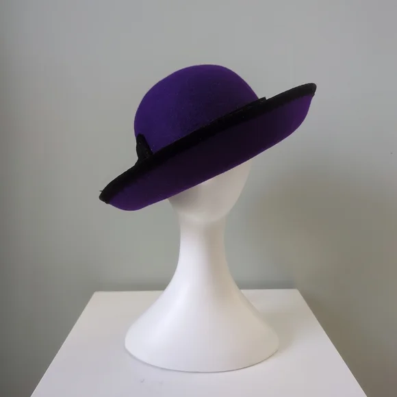Rare! Vintage Liz Claiborne Deep Purple Velvet Trim Madeline Wool Hat Liz Claiborne Hat - Etsy main image 3